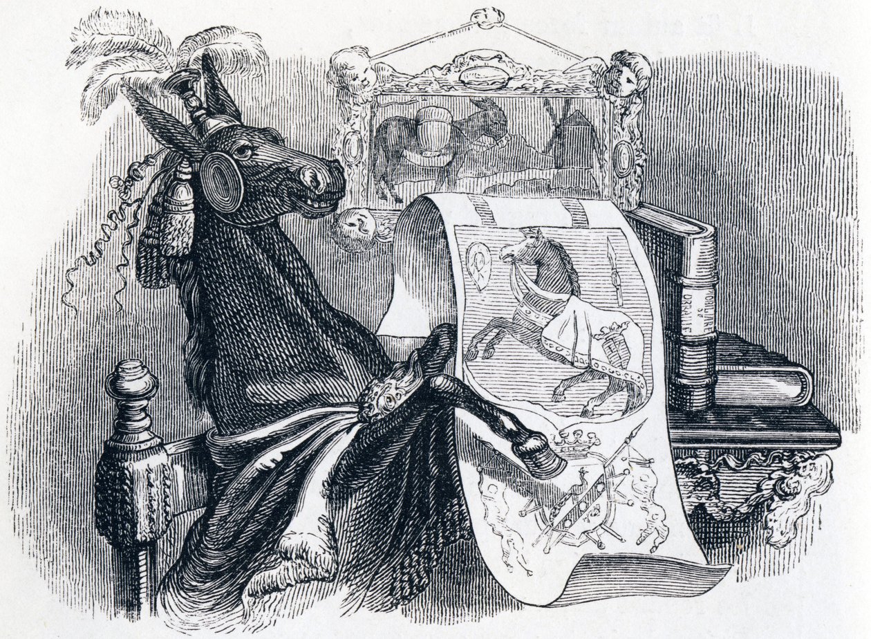 Le mulet se vantant de sa généalogie - Fables de La Fontaine - Grandville