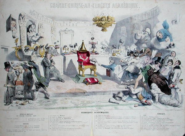 Grande course au clocher académique, caricature représentant l