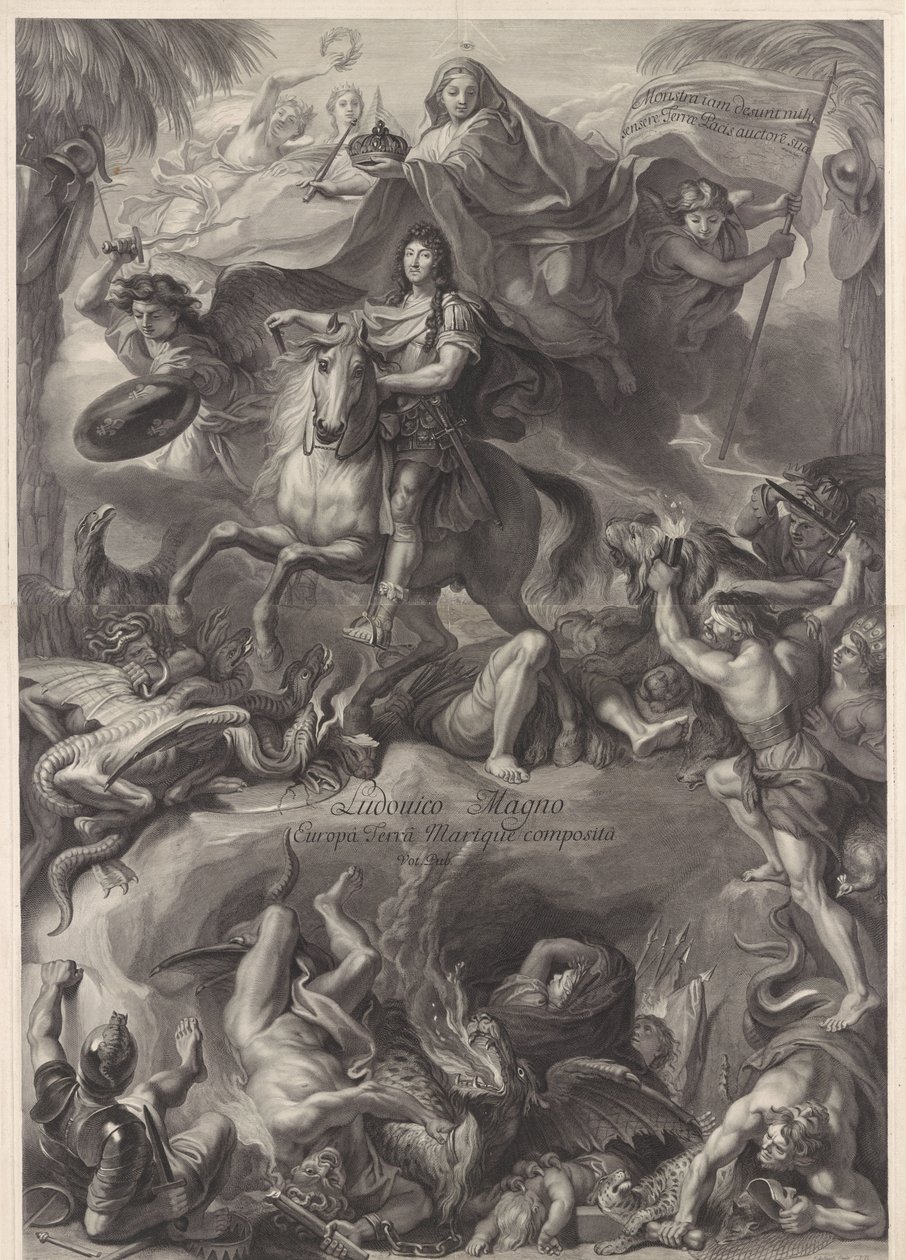Portrait équestre allégorique de Louis XIV, roi de France - Gérard Edelinck
