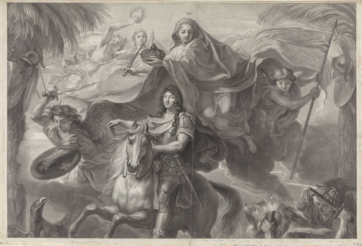 Portrait équestre allégorique de Louis XIV, roi de France - Gérard Edelinck