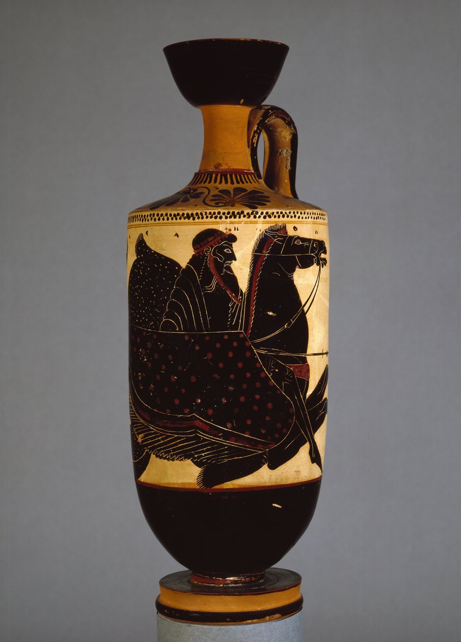 Lécythe à figures noires attiques représentant Poséidon, 6ème-5ème siècle av. J.-C. - Greek