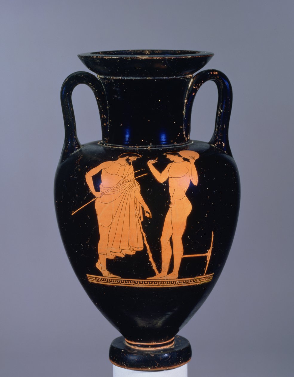 Amphore attique à figures rouges représentant un homme barbu âgé et un jeune homme, probablement du VIe siècle av. J.-C. - Greek