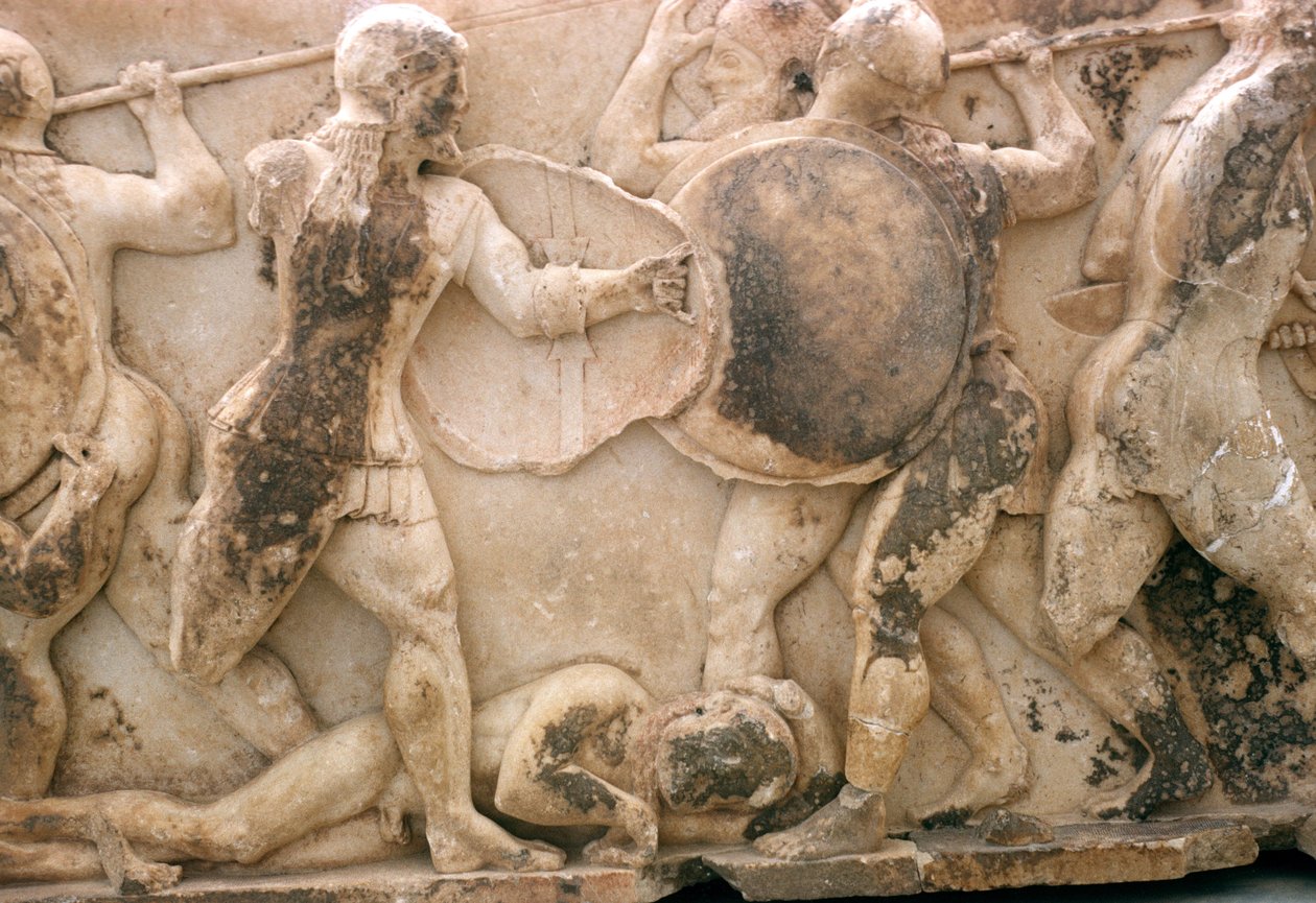 Combat pour le corps de Patrocle, frise du Trésor de Siphnos, c.525 av. J.-C. - Greek