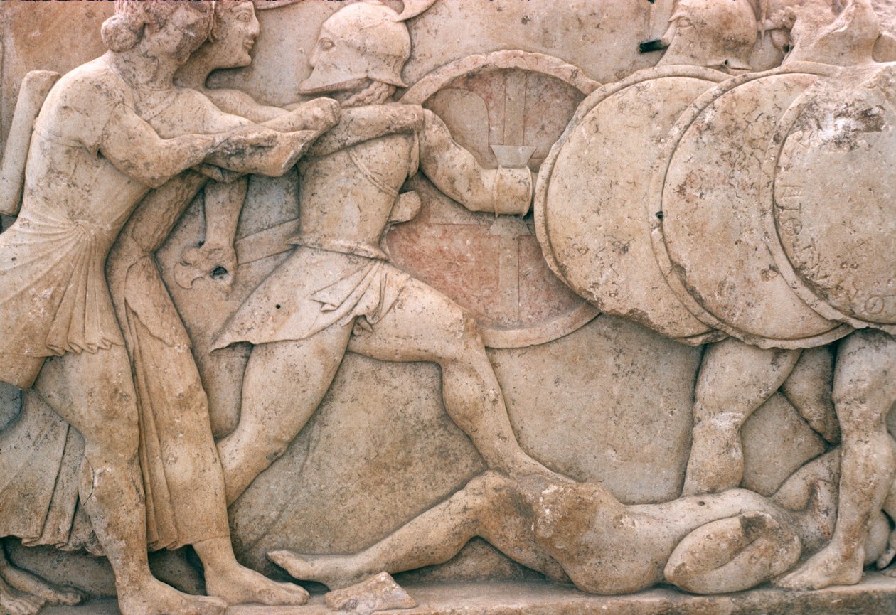 Combat devant Troie, frise du Trésor de Siphnos, c.525 av. J.-C. - Greek