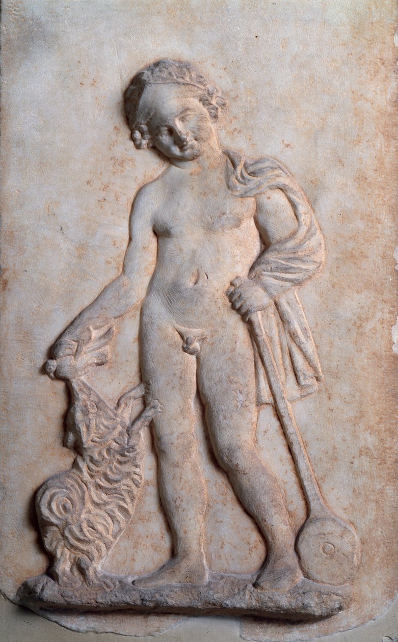 Magna Graecia : petit garçon jouant, relief en marbre, Ve siècle av. J.-C. - Greek