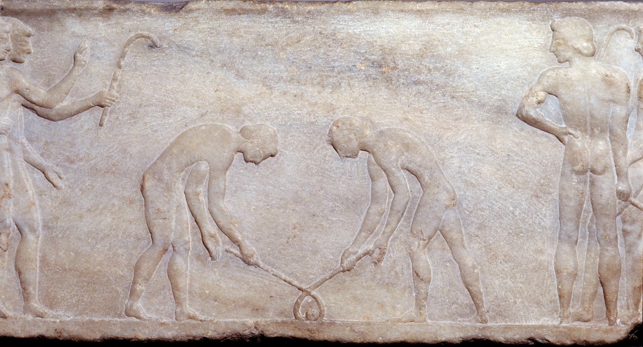 Art de la Grèce antique : Jeu de balle avec crosse (principe du hockey actuel) - Greek