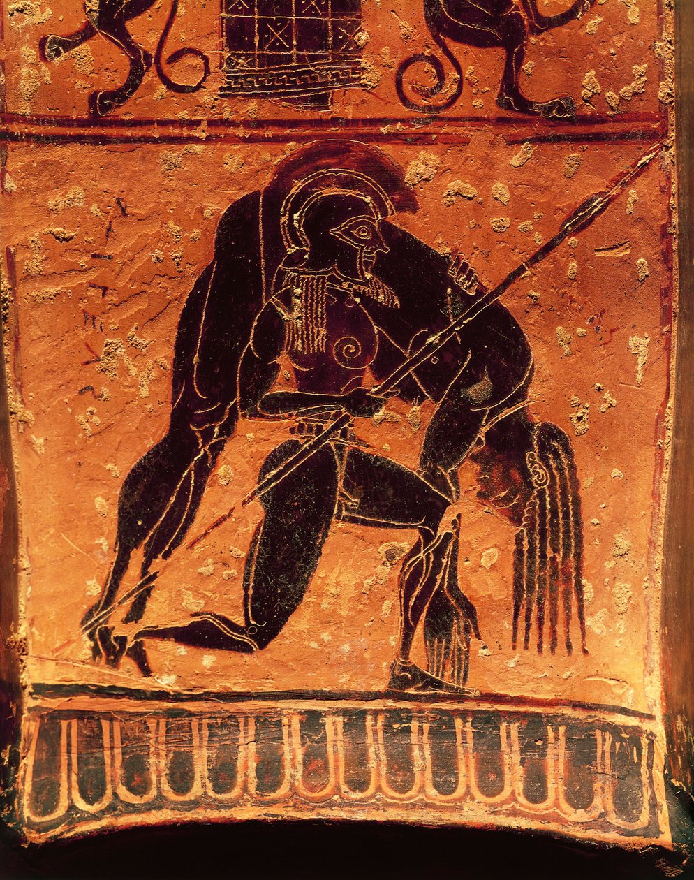 Poterie à figures noires, vase François, cratère à volutes attique signé par le potier Ergotimos et le peintre Kleitias, détail, Ajax Télamon portant le corps d
