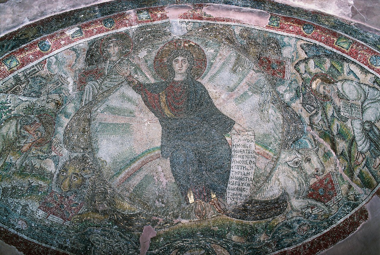 Christ ascendant au ciel entouré des quatre évangélistes, mosaïque dans l