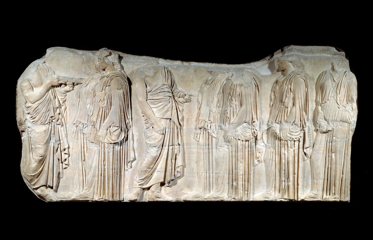 Art grec : fragment de la frise du Parthénon : procession de la fête des Grandes Panathénées - Greek School