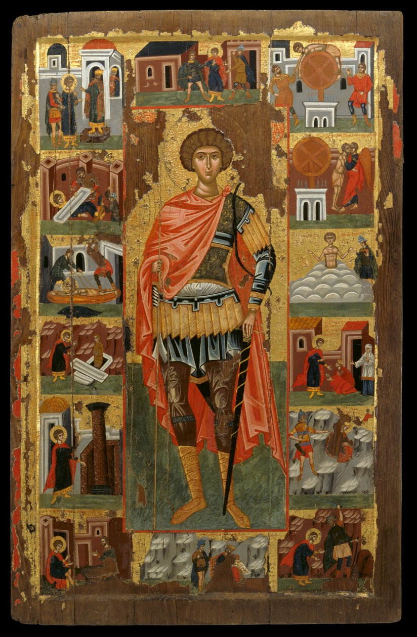 Icône de Saint Georges avec des scènes de sa vie - Greek School