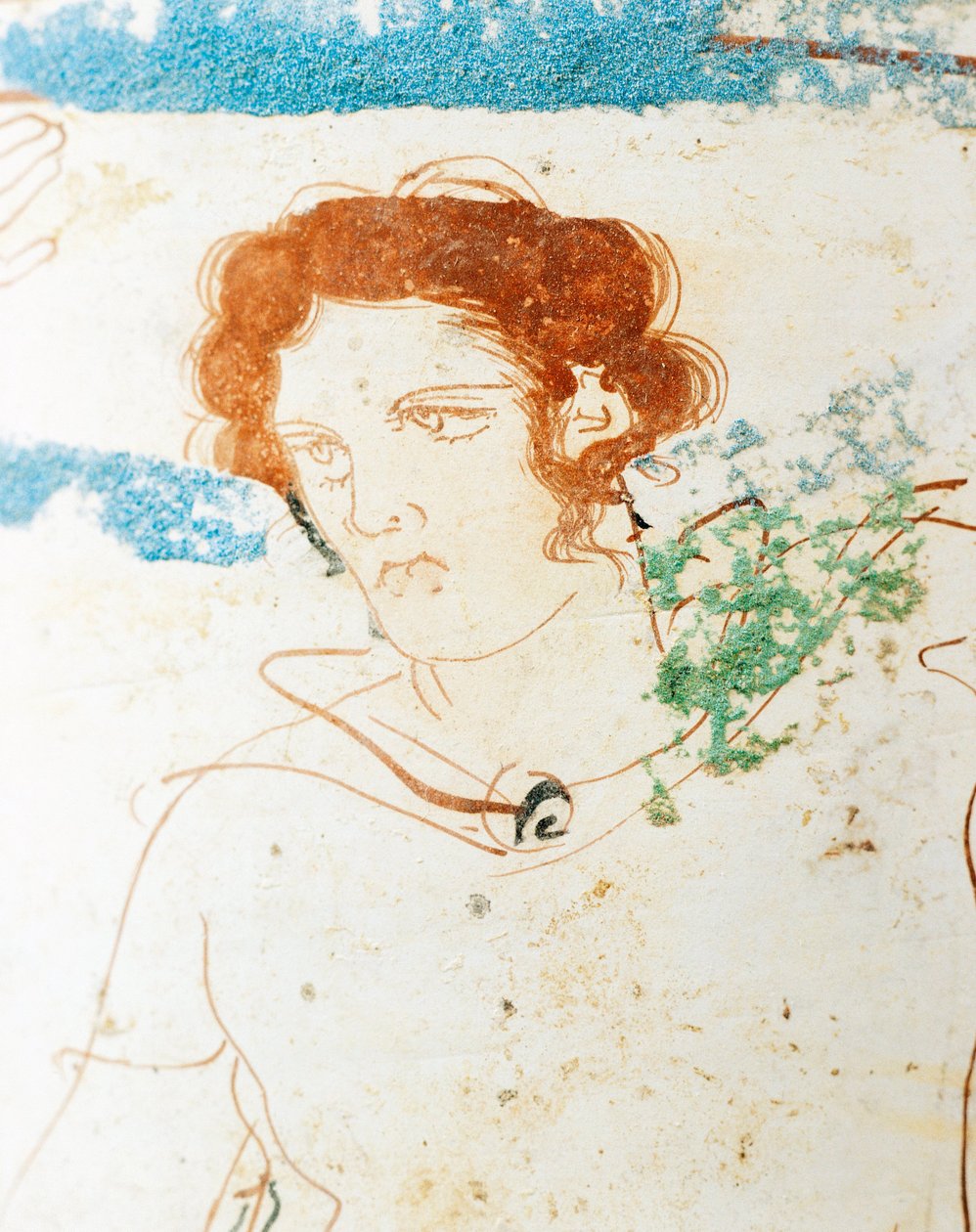 Potterie à fond blanc, lécythe attique représentant une scène funéraire avec un guerrier devant une tombe (détail) - Greek School