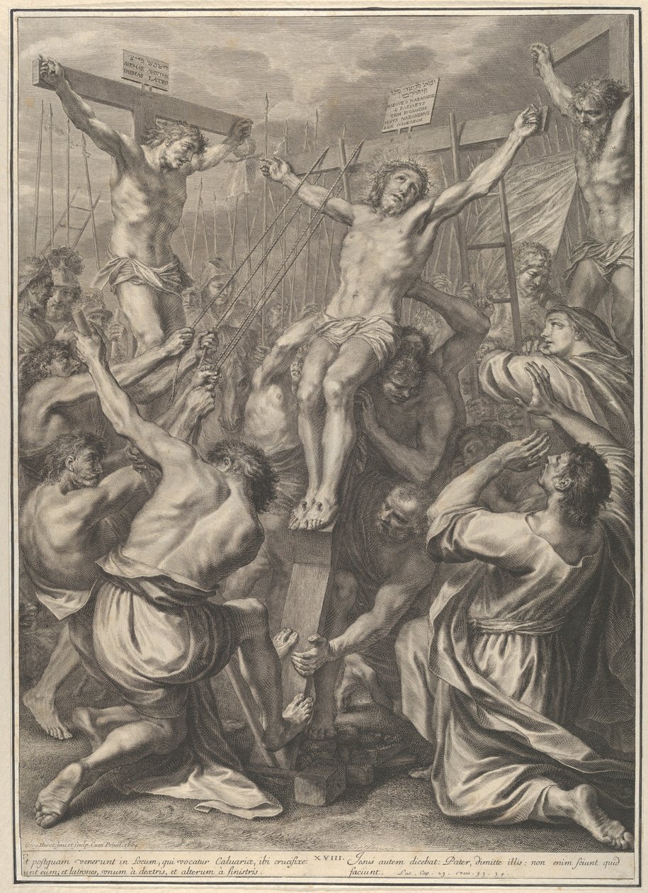 Le Christ élevé sur la croix, de La Passion du Christ, planche 19 - Gregoire Huret