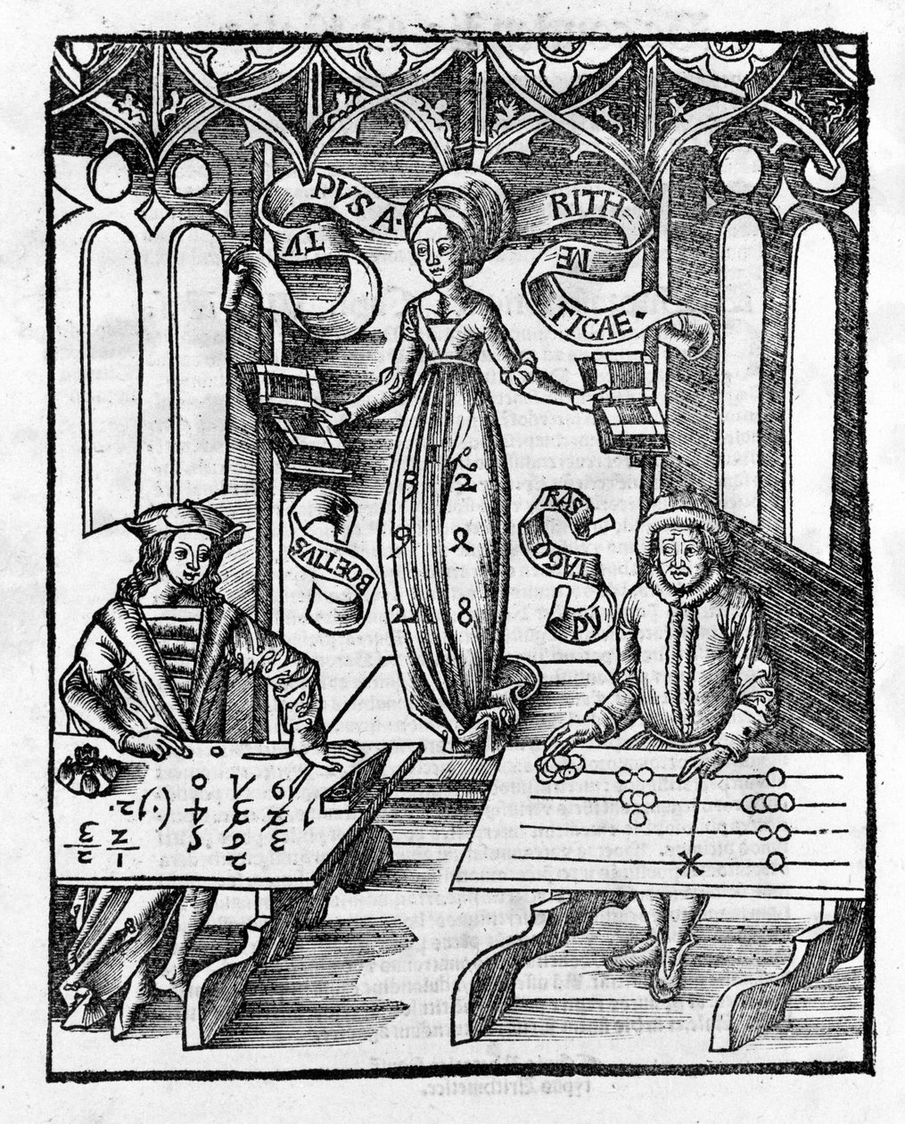 Arts libéraux : Arithmétique - dans "Margarita Philosophica" par Gregor Reisch (1467-1525). Bâle - Gregor Reisch