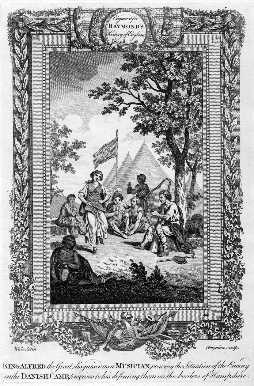 Le roi Alfred le Grand déguisé en musicien, 19e siècle - Grignion