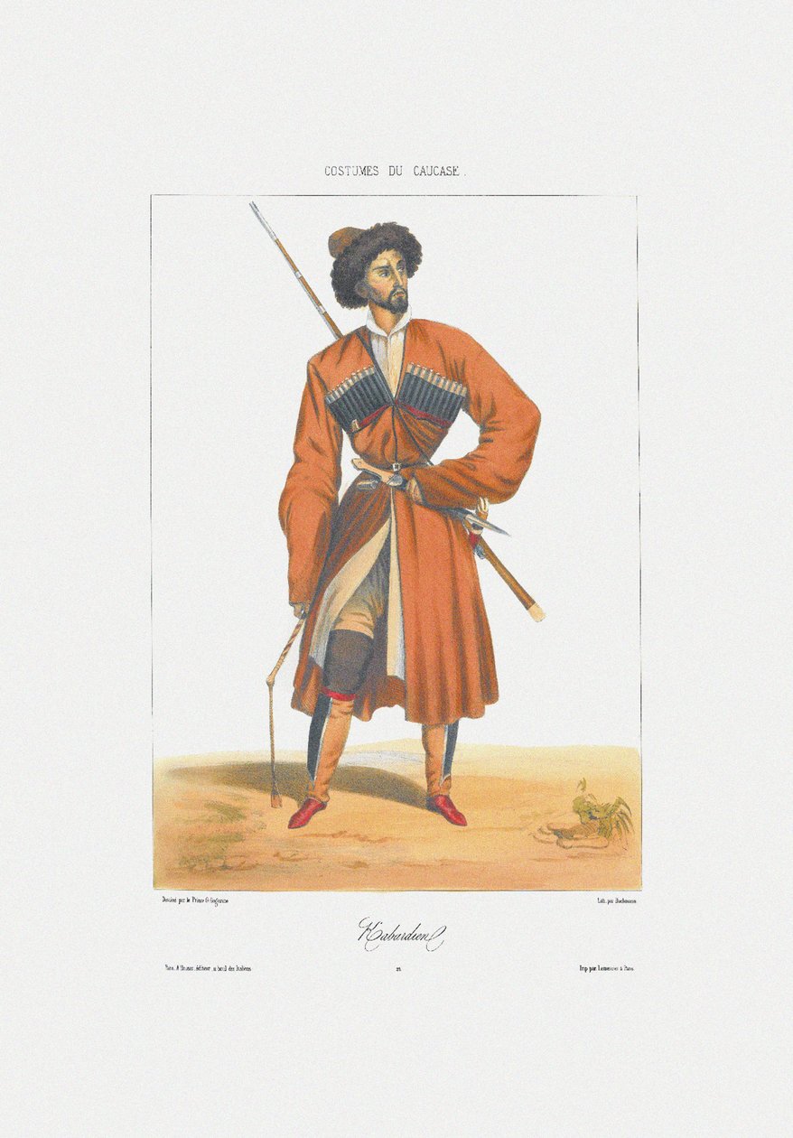 Un homme Kabardin De : Scènes, paysages, mœurs et costumes du Caucase, 1840 - Grigori Grigorevich Gagarin