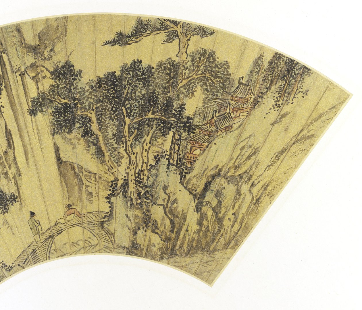 Paysage montagneux avec deux personnages sur un pont (détail) - Gu Qian