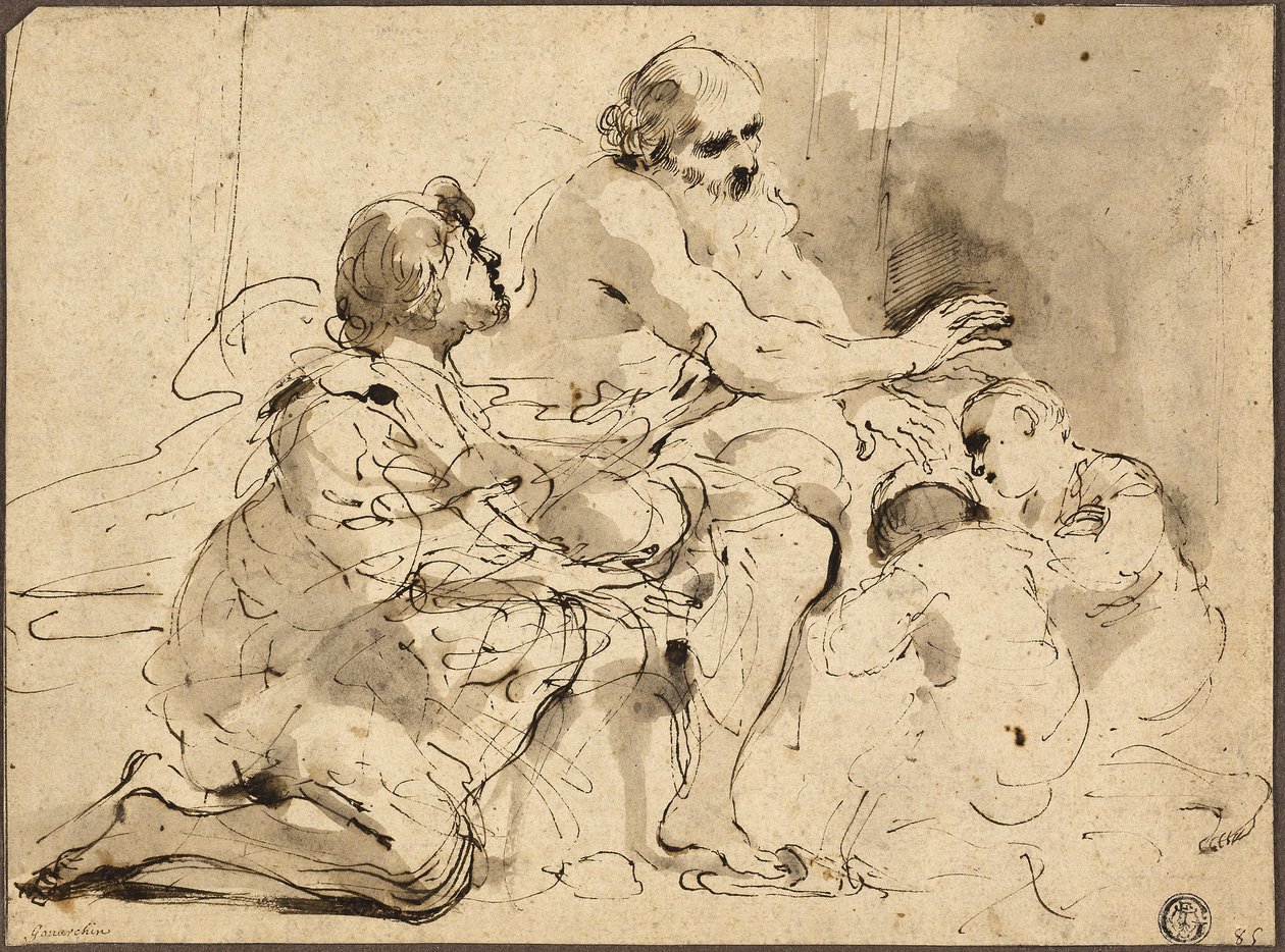 Étude pour Jacob bénissant les fils de Joseph, vers 1620 (plume et encre brune avec pinceau, lavis gris et brun) - Guercino (1591 1666)