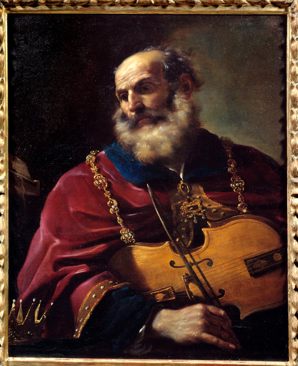 Roi David (jouant du violon). Peinture de Barbieri Giovanni Francesco dit Le Guerchin (1591-1666) - Guercino