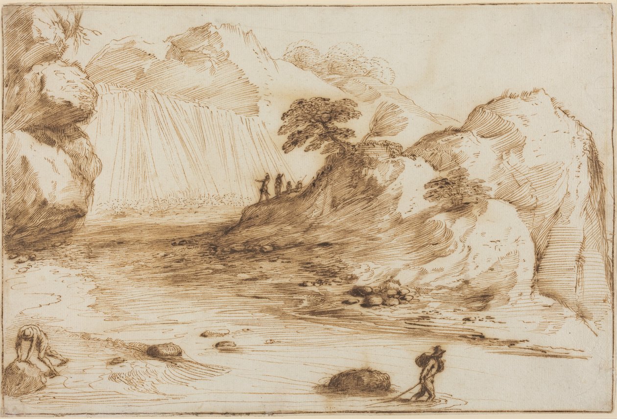 Paysage avec une cascade - Guercino