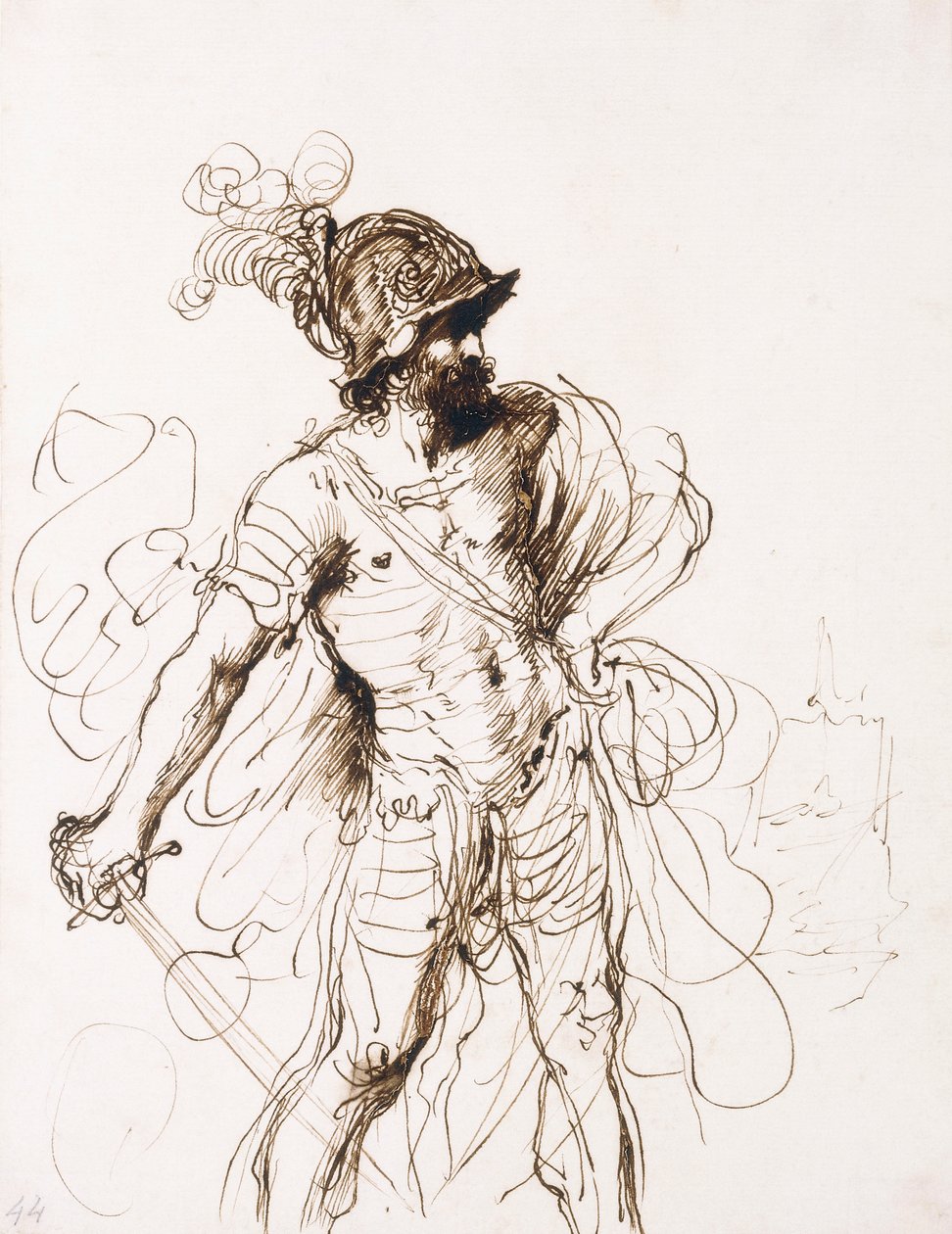 Mars, son épée dégainée, tourné vers la droite - Guercino