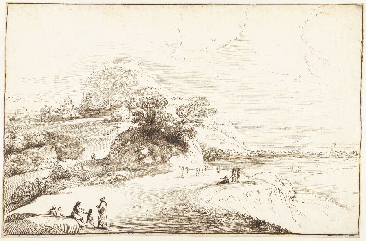 Paysage de montagne avec vue lointaine - Guercino