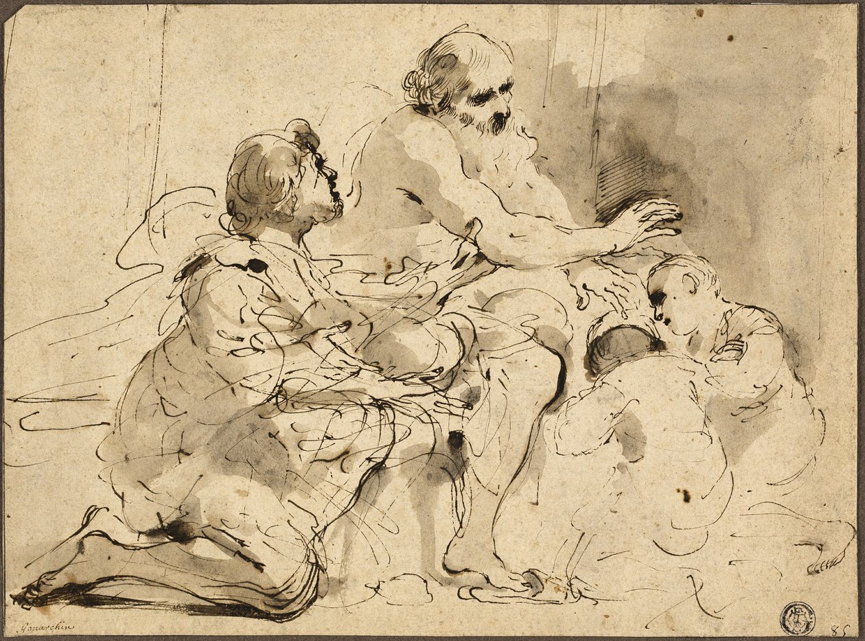 Étude pour Jacob bénissant les fils de Joseph (recto) ; Esquisses : Saint Christophe ; Deux figures en conversation sur l