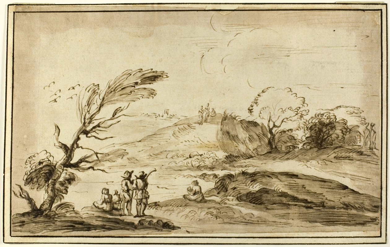 Deux groupes de figures dans un paysage - Guercino