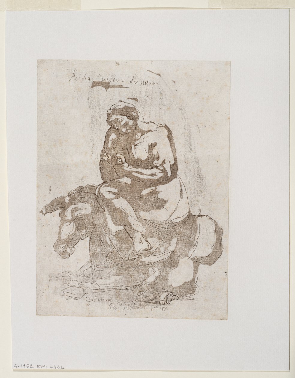 Acidia vestita di nero - Paresse assise sur un âne, c.1793 - Guido (after) Reni