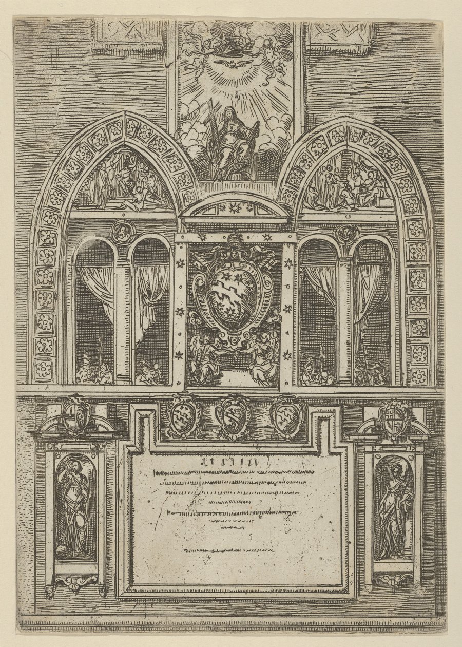 Façade du Palazzo del Senato à Bologne avec les armes papales au centre, avec temporaire..., 1598 - Guido Reni