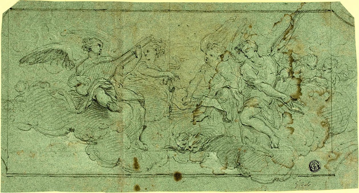 Anges musiciens dans les nuages (recto) ; Clerc assis (verso) - Guido Reni