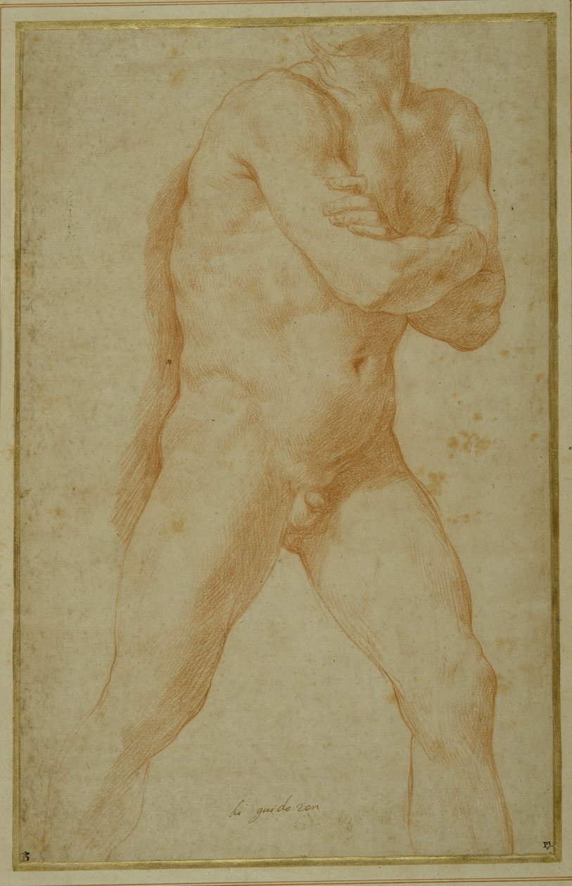Homme nu marchant en avant, les bras croisés et regardant par-dessus son épaule droite - Guido Reni