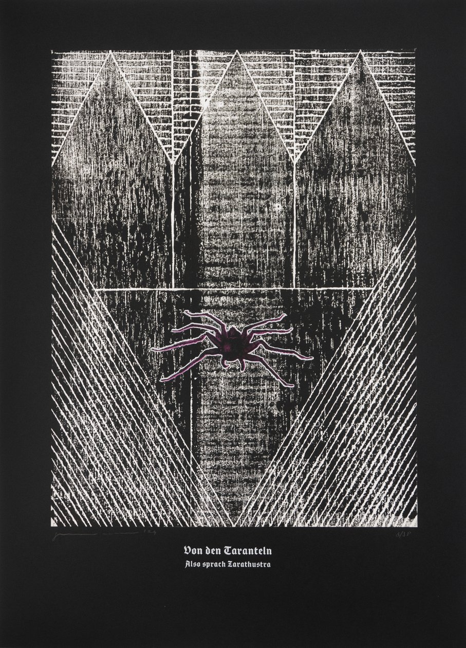 Sur la tarentule, Ainsi parlait Zarathoustra, 2024 (gravure sur bois et sérigraphie) - Guilherme Pontes