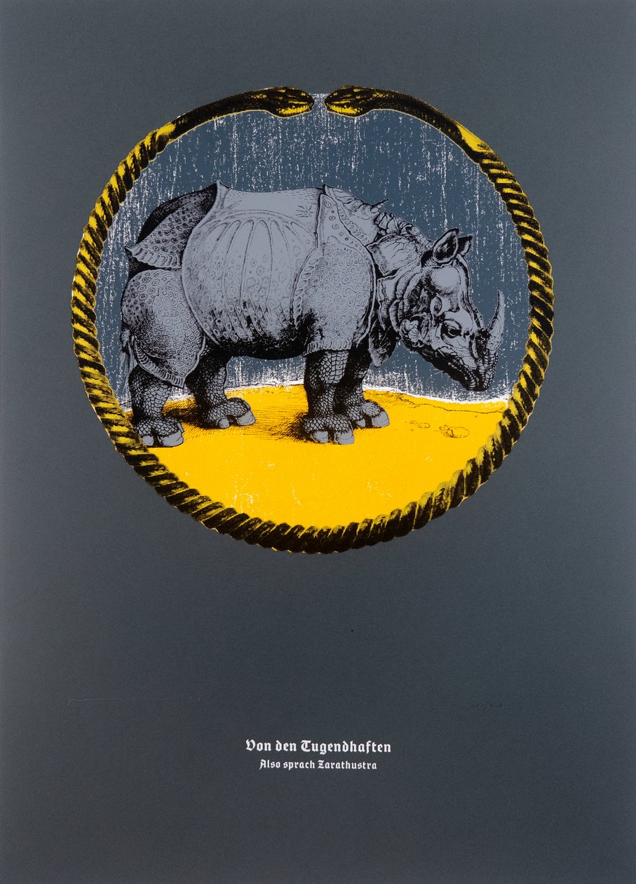 Sur la vertu, Ainsi parlait Zarathoustra, 2024 (gravure sur bois et sérigraphie) - Guilherme Pontes