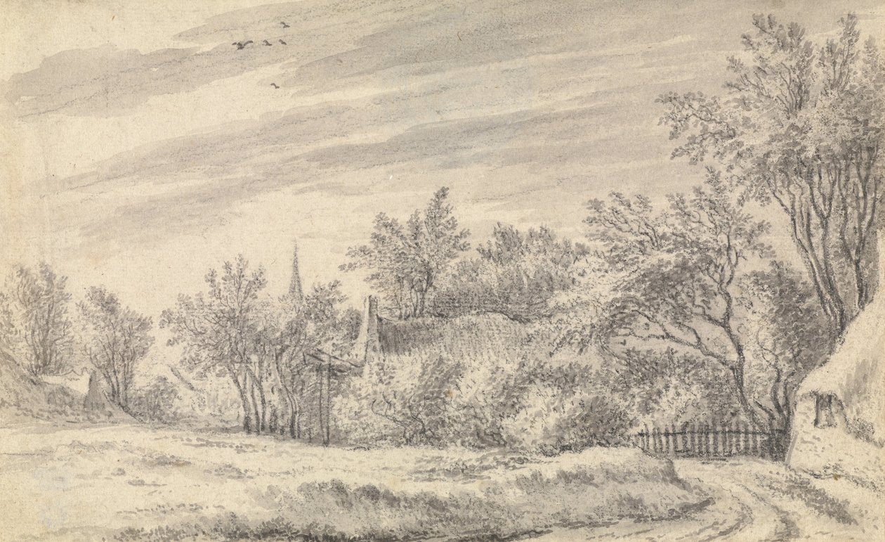 Chemin de village avec clocher d
