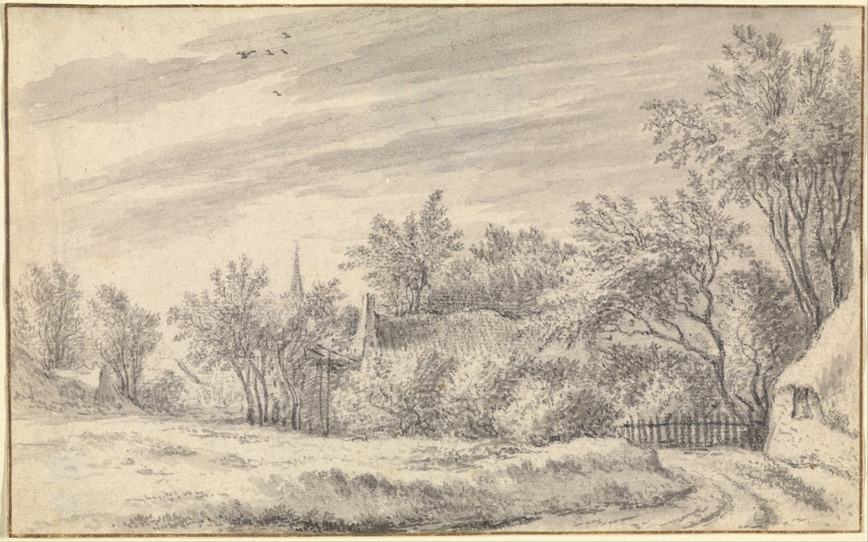 Chemin de village avec clocher d