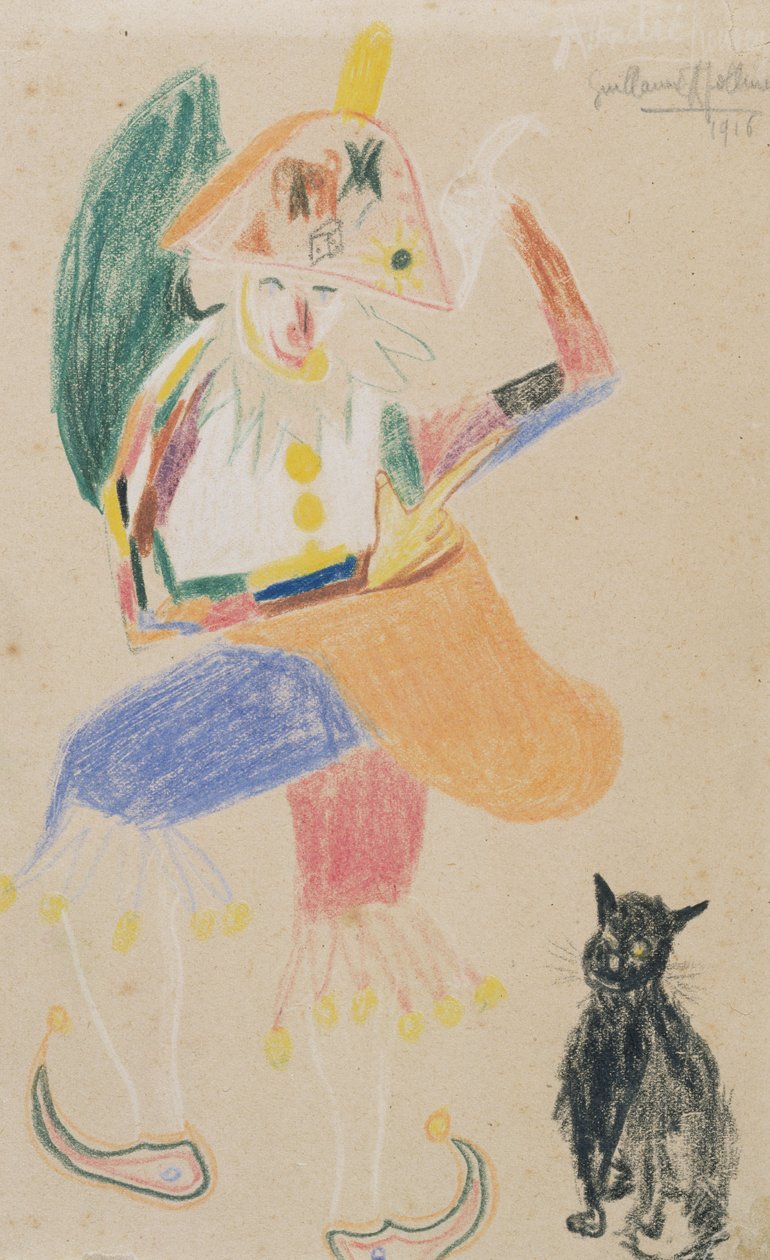 Clown en bicorne avec un chat, dessin dédié à André Rouveyre, 1916 - Guillaume Apollinaire