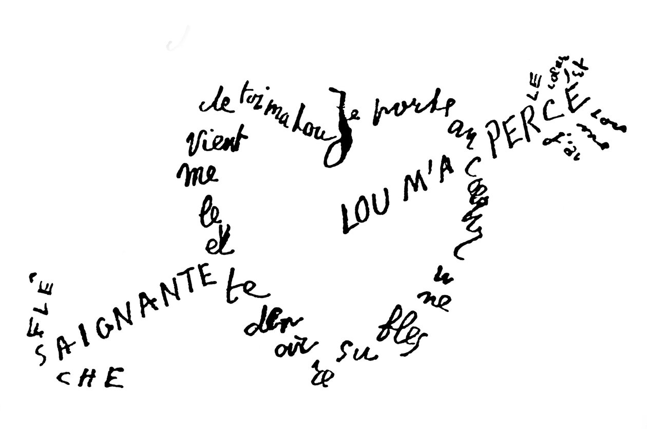 Flèche saignante, Calligramme Poème - Guillaume Apollinaire