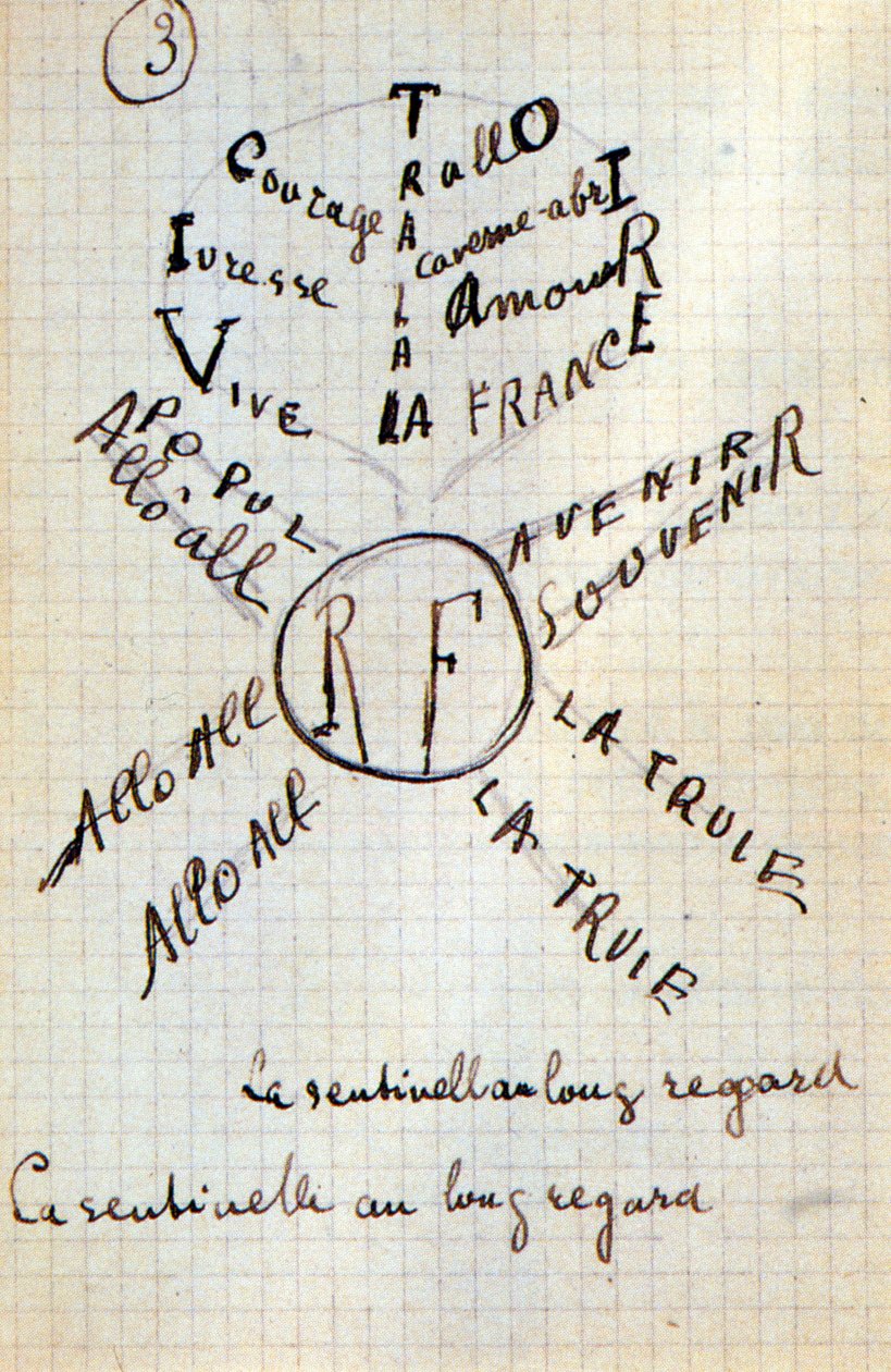 Calligramme de Guillaume Apollinaire - dans « Du coton dans les oreilles », manuscrit autographe de 17 feuilles - Guillaume Apollinaire