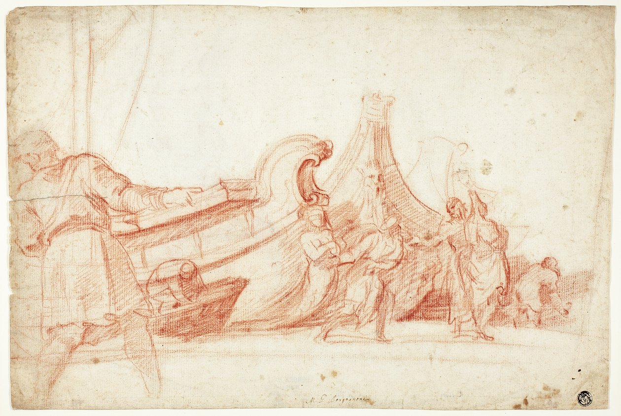 Scène de quai (recto) ; Deux esquisses de figures masculines (verso) - Guillaume Courtois