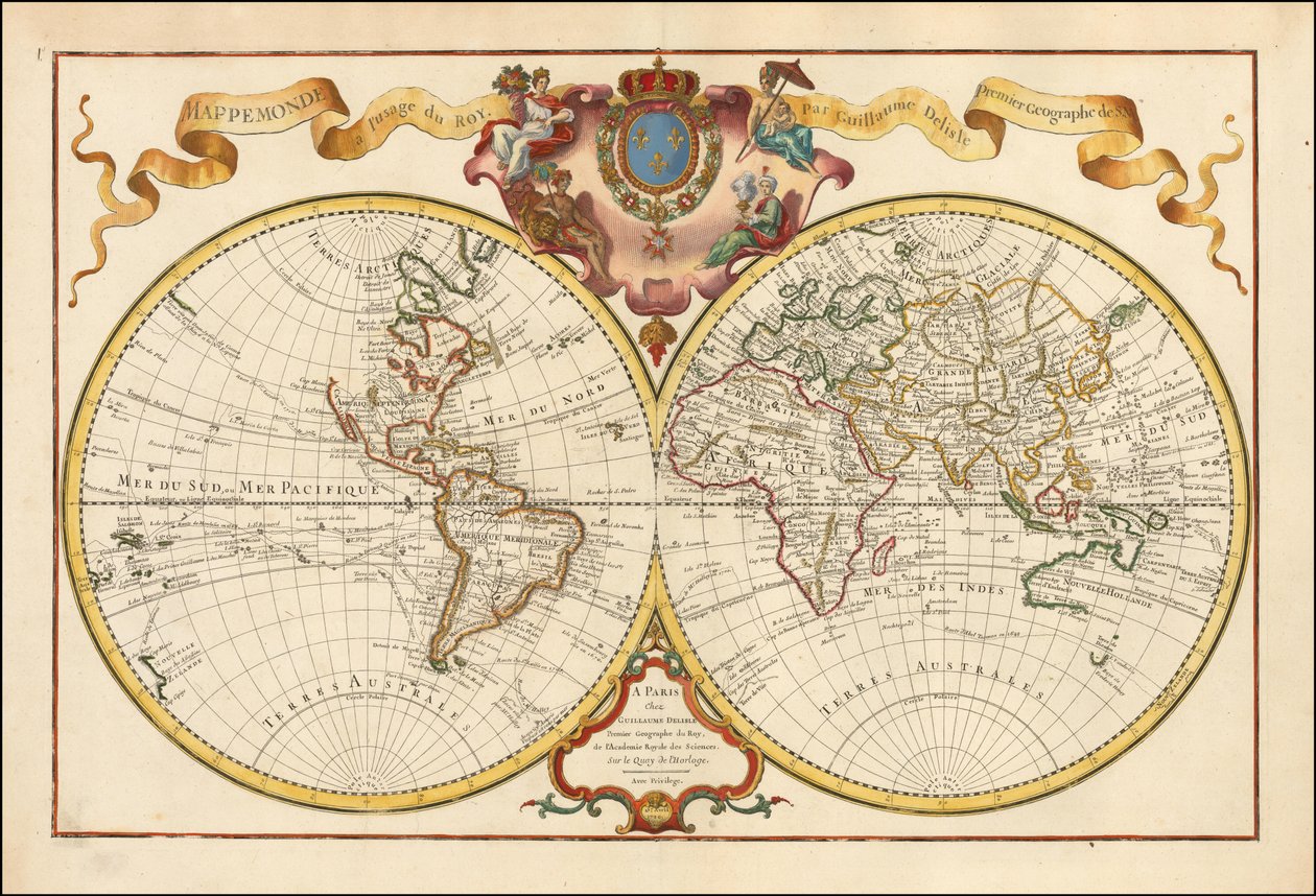 1720 carte du monde - Mappemonde a l