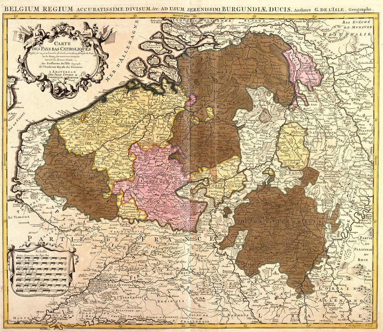 Carte des Pays-Bas catholiques (Belgique et Luxembourg) (gravure) - Guillaume Delisle