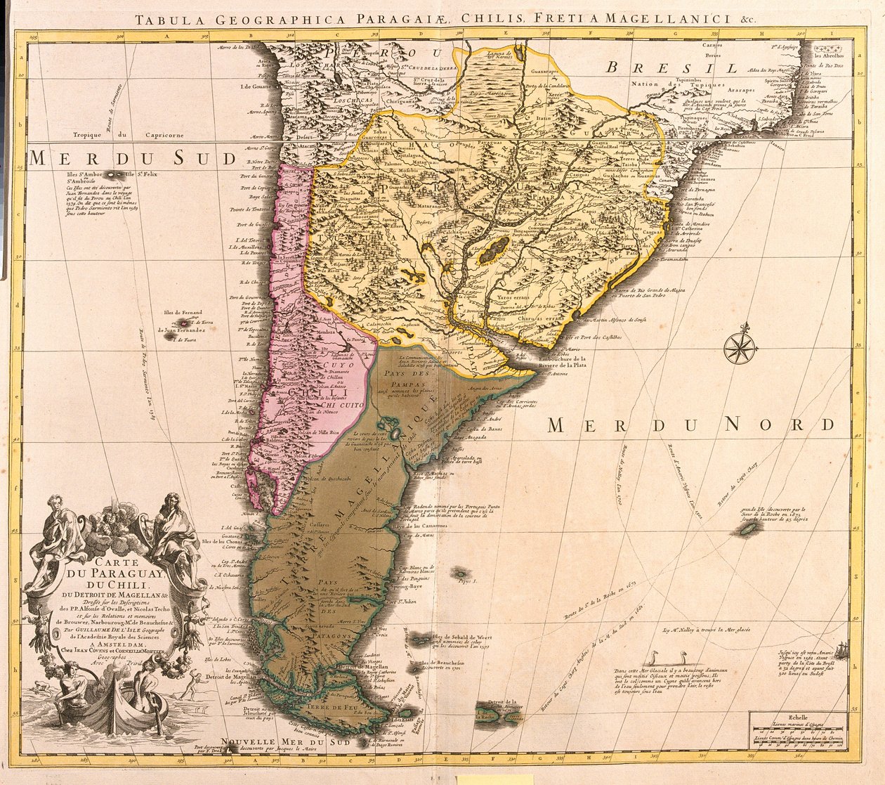 Carte du Paraguay, du Chili et de la Terre de Magellan (Argentine) (gravure) - Guillaume Delisle
