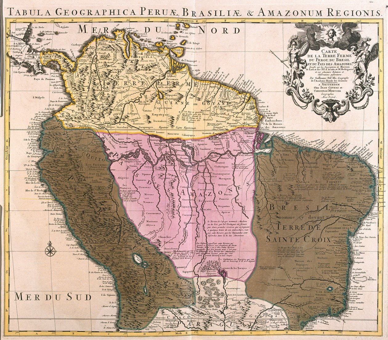 Carte du Pérou, de la Guyane, du Brésil et des régions de l
