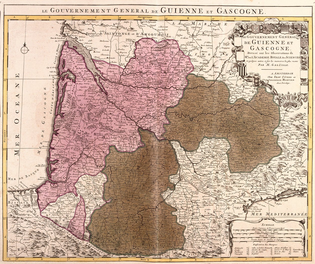 Carte du gouvernement de Guyenne et Gascogne (France) (gravure) - Guillaume Delisle