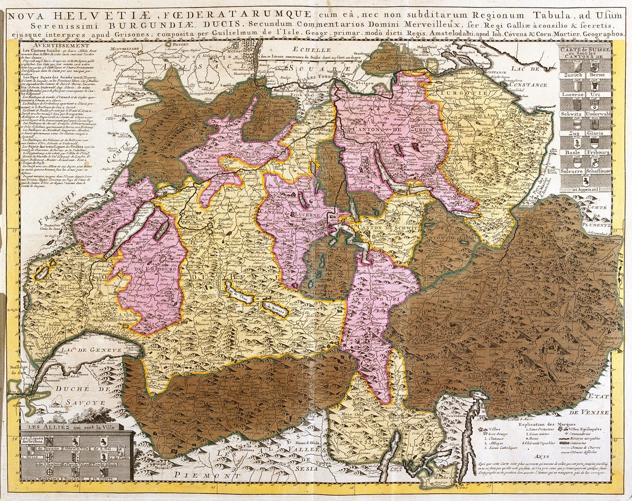 Carte de la fédération suisse (gravure) - Guillaume Delisle