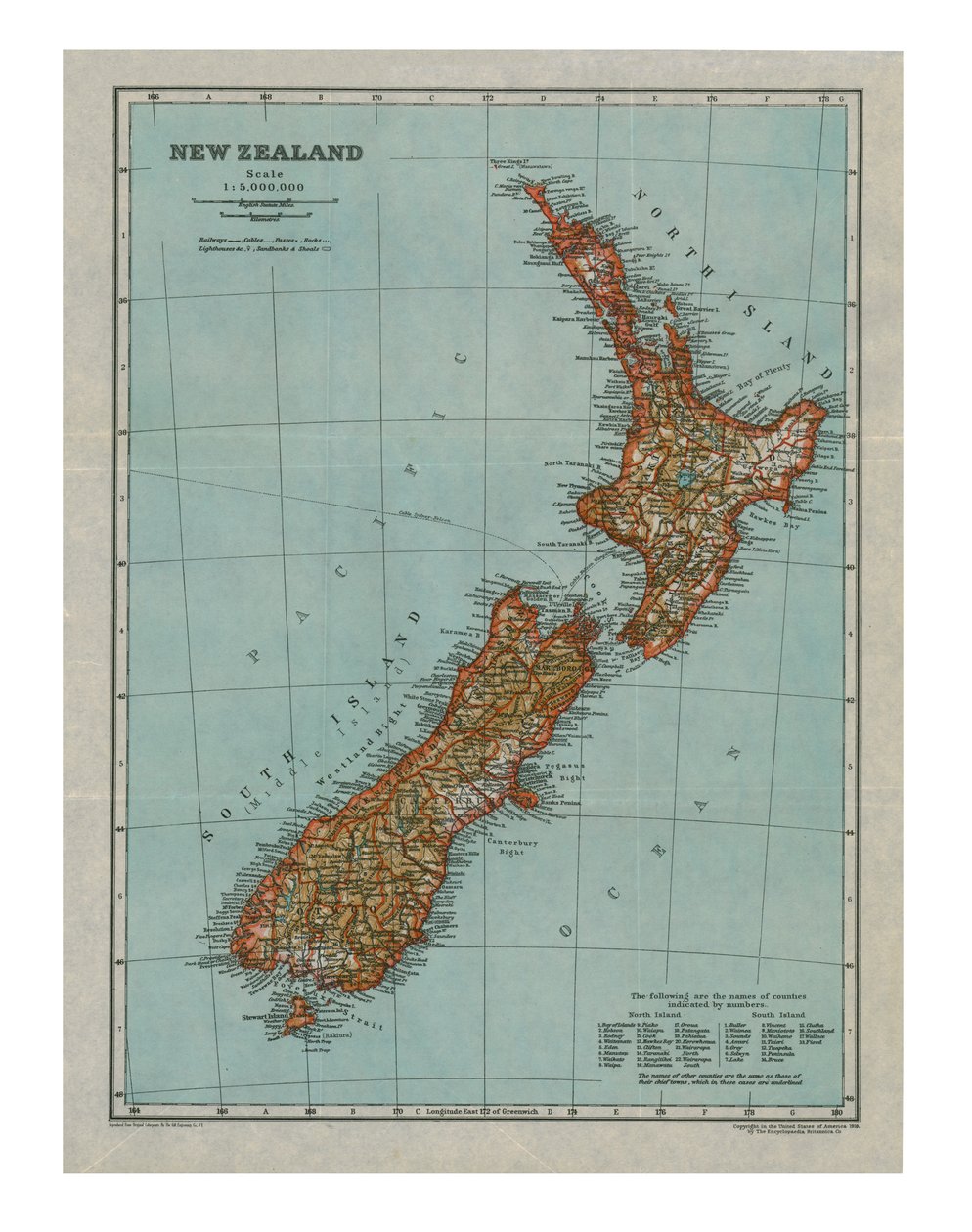 Carte de la Nouvelle-Zélande, vers 1910 - Gull Engraving Company
