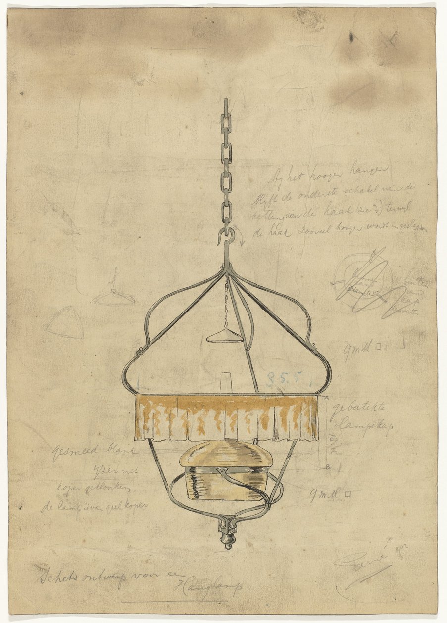 Projet pour une lampe suspendue - Gust van de Wall Perné (signed by artist)
