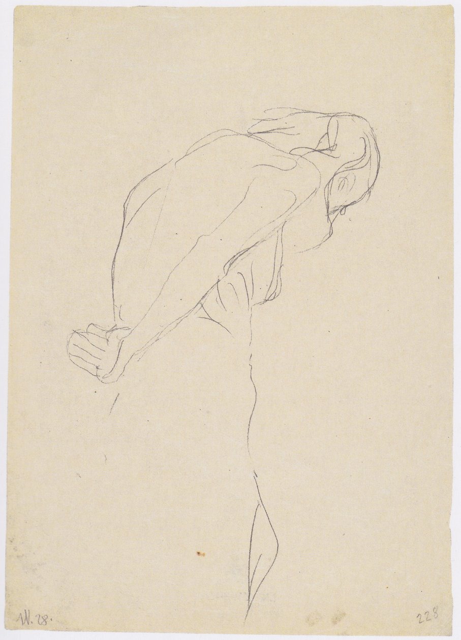 Vieil homme nu courbé vers la droite - Gustav Klimt