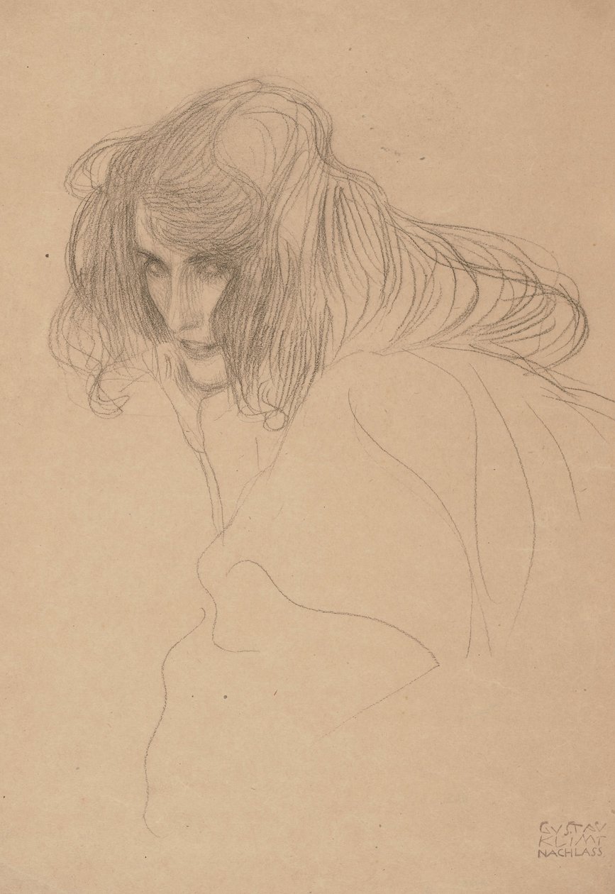 Tête de femme en profil trois-quarts (étude pour la Frise Beethoven), 1901-1902 - Gustav Klimt