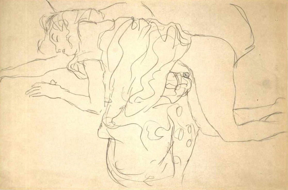 Demi-nu agenouillé vers la gauche - Gustav Klimt